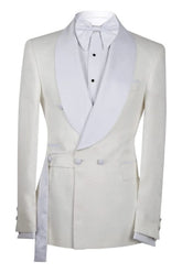 Lawrence Custom White Shawl Collar Double Breasted Groom's Wedding Suit